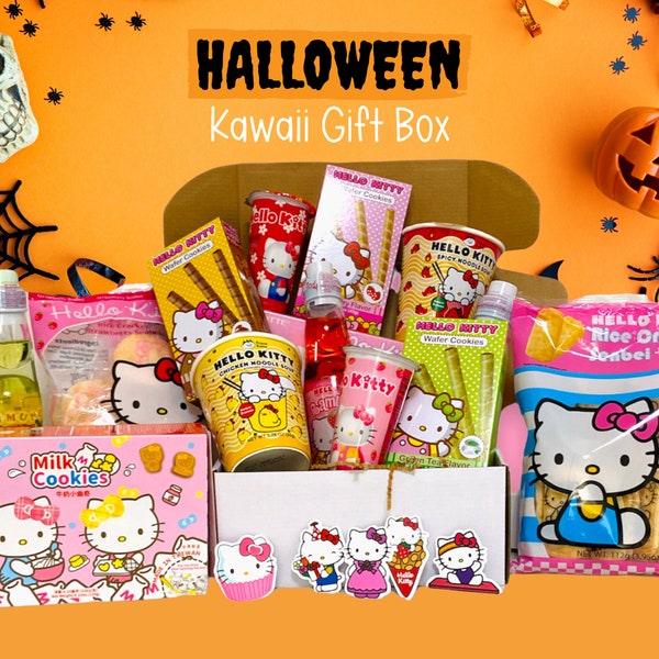 Halloween Hello Kawaii Cute Kitty Box Japanese Candy Snacks Kitty Candy Gift Box Anime Candy Snacks Treats Asian Exotic Ramen Rumune Drinks