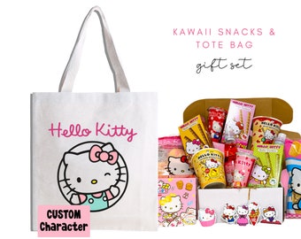 Tote Bag Hello Kawaii Cute Kitty Box Japanese Candy Snacks Kitty Candy Gift Box Anime Candy Snacks Treats Asian Exotic Ramen Rumune Drinks