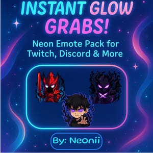 Chibi Anime Twitch Emote Pack | Shadow Monarch-Inspired | Cute Streaming Emotes with Neon Glow