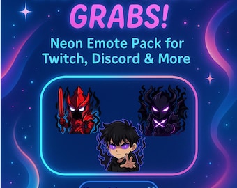 Shadow Hunter Inspired Emote Pack | Anime Chibi Gamer Emotes for Twitch & Discord, Instant Download