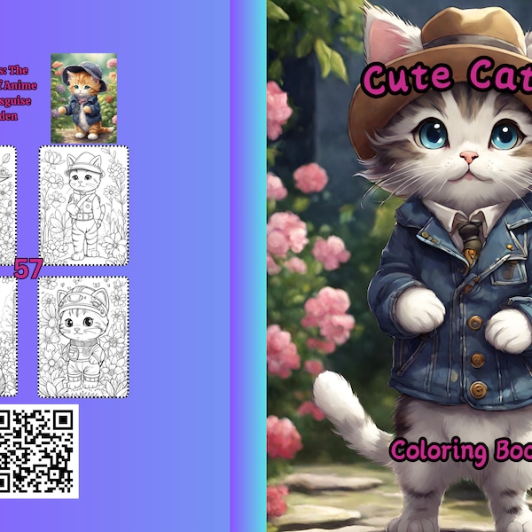 56 Süßes Katzen - Malbuch Anime - Spaßiges Ausmalbuch für Kinder und Erwachsene | Ausdrucken und Loslegen #Tafsdesign #Tafsmalbücher