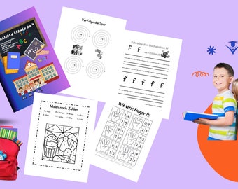 Aprende letras + números | Mi primer cuadernillo preescolar letras + números - juegos - páginas para colorear para edades de 4 a 6 años. 100 plantillas para imprimir