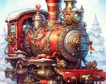 Libro para colorear de trenes Steampunk con un tipo diferente de motivos navideños para descargar e imprimir Ahora con 50 fantásticas páginas para colorear #Steampunk