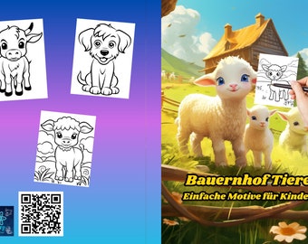 Animales de Granja 50 Plantillas para colorear fáciles de imprimir Descarga instantánea - Libro para colorear Lindos animales de granja para niños