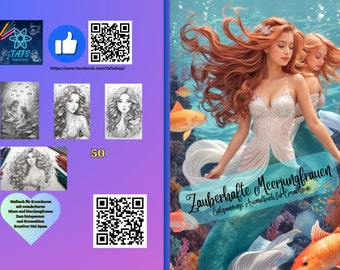 Sirenas Místicas: Un libro para colorear para la relajación y la creatividad. Descarga instantánea para imprimir páginas para colorear en excelente calidad.