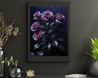 Obra de arte de rosas única, decoración de pared perfecta, gran diseño de pared, póster de pared, imagen de pared, impresión giclée, flores Art Deco de alta calidad