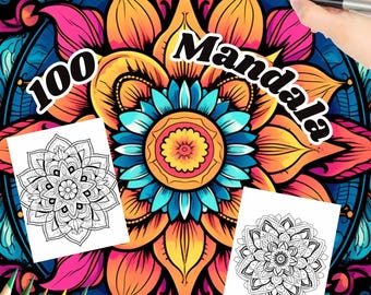 Mandalas para colorear | 100 hermosos diseños para la relajación y la atención plena, libro para colorear para adultos, alivio creativo del estrés, impresión y color.