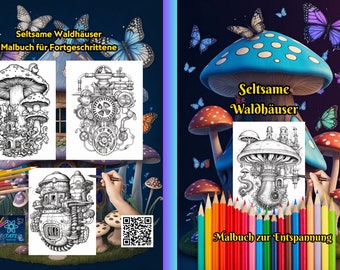 50 páginas para colorear de Crazy Steampunk Mushroom Houses: páginas para colorear fantásticamente geniales para relajarse y descargar instantáneamente #Tafscoloringbooks