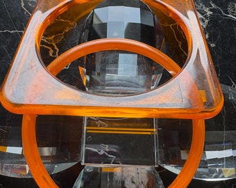Vintage Lucite Orange Square and Round Bangle SET