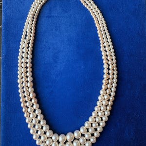 Vintage Coro Faux Pearl Three-Strand Necklace - Sterling Floral Clasp