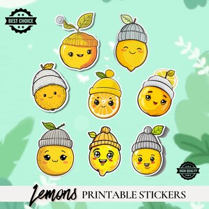 Printable Lemon Stickers - Kawaii Lemon Stickers - Instant Download Stickers - Journal Stickers - Notebook Stickers - Hydro Flask Stickers