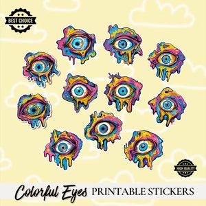 Colorful Eye Stickers - 11 Bundle of Sticker - Laptop Sticker - Journal Sticker -  Notebook Sticker - Printable Decal - Digital IPad Decal