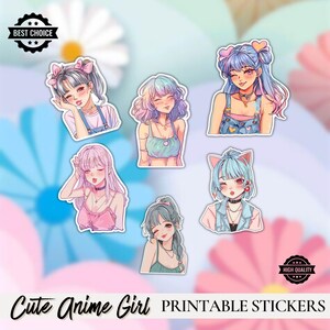 Kawaii Anime Girl Stickers - Anime Girl Stickers - Instant Download Stickers - Printable Stickers - Cute Girl Stickers - 6 Bundle of Sticker
