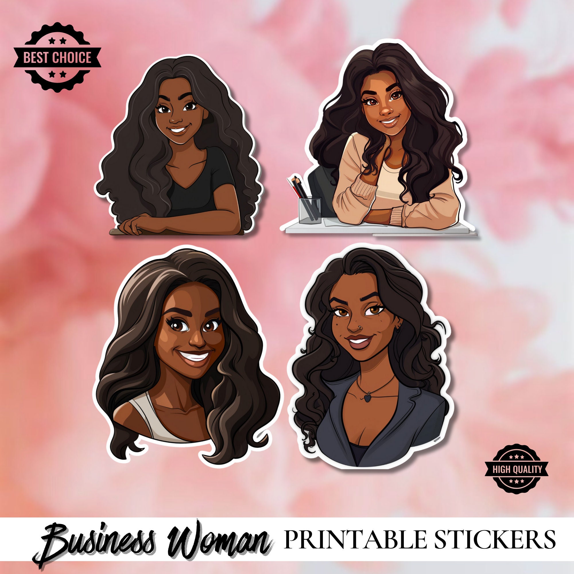 Black Boss Lady Stickers Set - Printable Stickers - Bussines Women ...