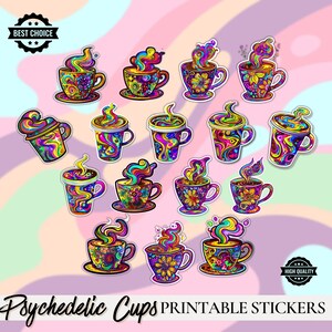 Psychedelic Coffee Stickers - Coffee Lover Stickers - Digital Stickers - Laptop Printable Sticker - Journal, Notebook Sticker - Coffee Decal