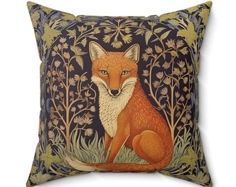 William Morris Inspired Pillow, Vintage pillow, Botanical Pillow, Cottagecore , Forestcore, Fox, Home Decor Pillows, housewarming gift Throw