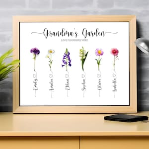 Grandma&#39;s Garden, Grandma Flowers Print, Birth Month Flower Print, Family Birth Month Printable, Grandma Flower Garden, Personalized Gift