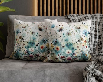 Floral Throw Pillow cover, Watercolor Floral Accent Pillow Cases, Wildflowers Decorative Pillows, Botanical Pillow Cover, Throw Pillowcase