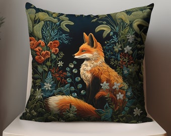 William Morris Pillow, Fox Pillow, Vintage Pillow Covers, Botanical Pillow Covers, Cottagecore Pillow Case, Housewarming gift, Whimsical