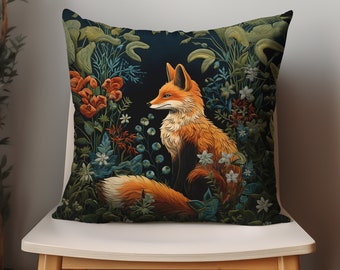 William Morris Pillow, Fox Pillow, Vintage Pillow Covers, Botanical Pillow Covers, Cottagecore Pillow Case, Housewarming gift, Whimsical