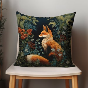 William Morris Pillow, Fox Pillow, Vintage Pillow Covers, Botanical Pillow Covers, Cottagecore Pillow Case, Housewarming gift, Whimsical