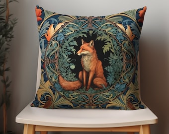 William Morris Pillow Covers, Fox Pillow Cover, Cottagecore Pillow, Woodland Pillow, Vintage Pillow, Forest Pillow, Botanical Throw Pillow