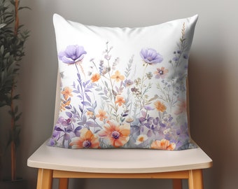 Floral Throw Pillow cover, Watercolor Floral Accent Pillow Cases, Wildflowers Decorative Pillows, Botanical Pillow Cover, Throw Pillowcase