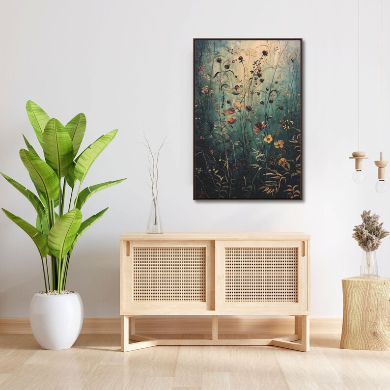 Wildflower Framed Wall Art in Dark Green, Vertical, Botanical, Floral