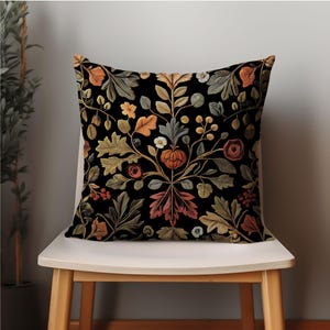 William Morris Pillow Cover, Tapestry Pillows, Fall Leaves, Botanical, Retro Floral, Colorful, Red, Green  Bleu Accent, Rug Pillowcase, Rust