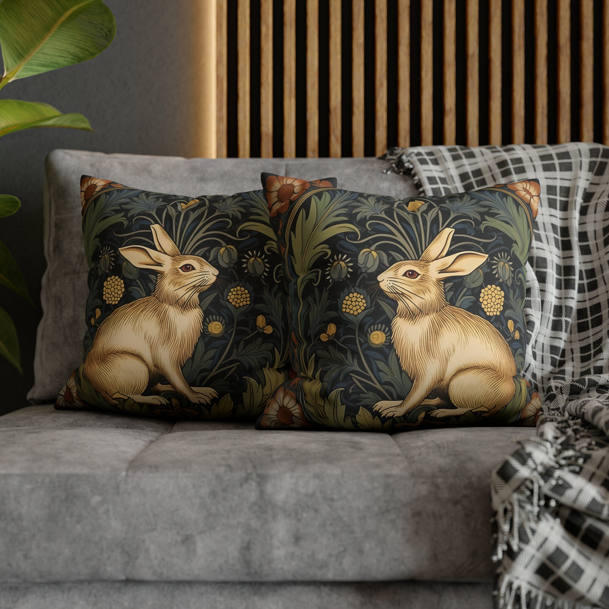 William Morris Pillow Covers, Rabbit Pillow, Vintage Pillow, Botanical