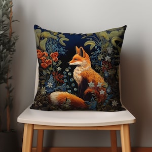 Almohada de zorro de William Morris, almohada de zorro, fundas de almohada vintage, fundas de almohada botánicas, funda de almohada Cottagecore, regalo de inauguración de la casa, caprichoso
