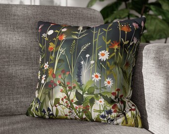 Floral Decorative Pillows, Throw Pillow cover, Watercolor Floral Accent Pillow Cases, Wildflowers, Botanical Pillow Cover, Couch Pillowcase