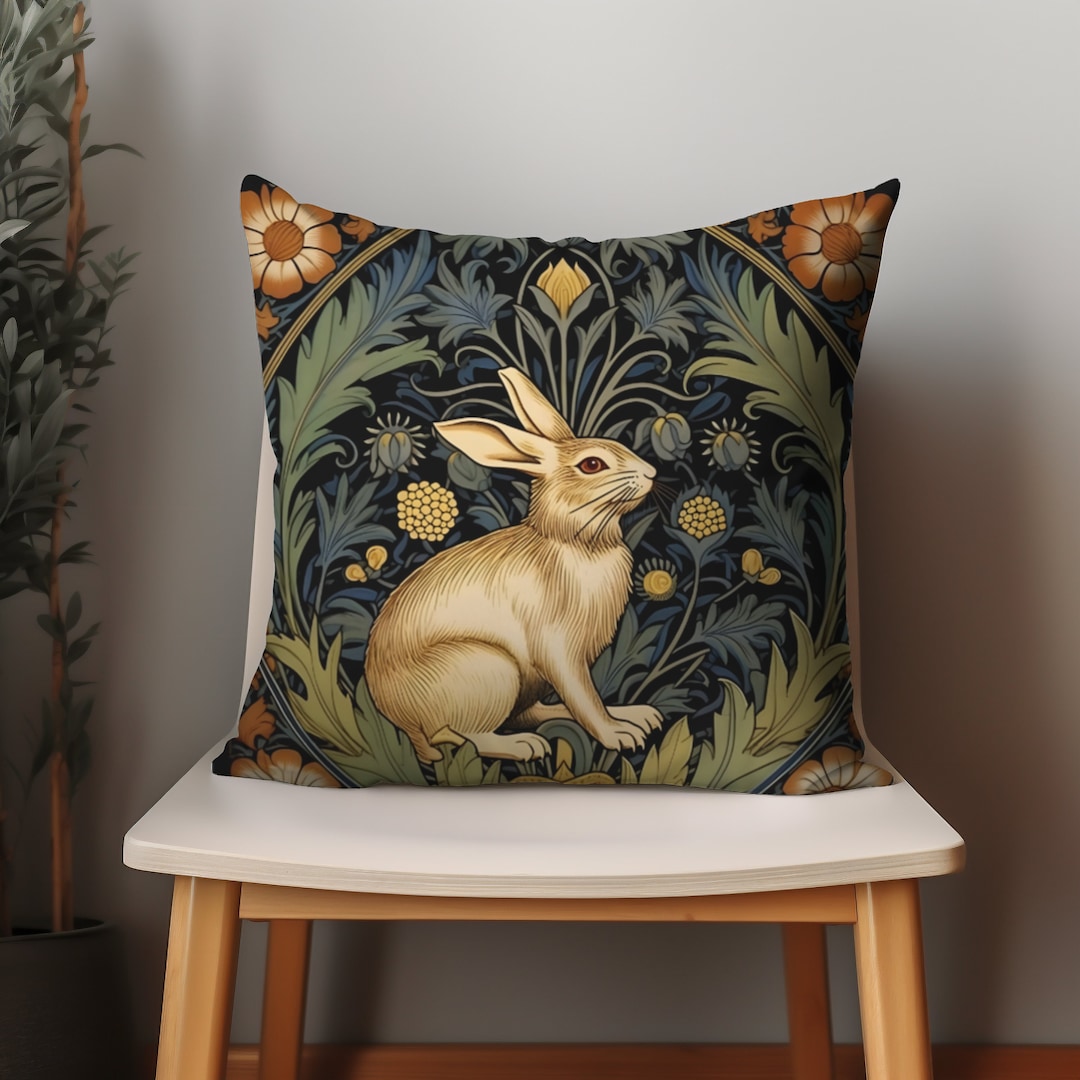 William Morris Pillow Covers, Rabbit Pillow, Vintage Pillow, Botanical