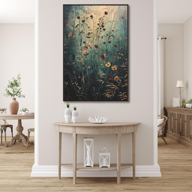 Wildflower Framed Wall Art in Dark Green, Vertical, Botanical, Floral