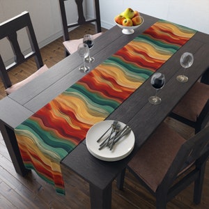 Abstract Wavy Table Runner Decorative Table Runner, Retro Table Runner, Housewarming Gift for Her, Wedding Table Runner, Kitchen Runner
