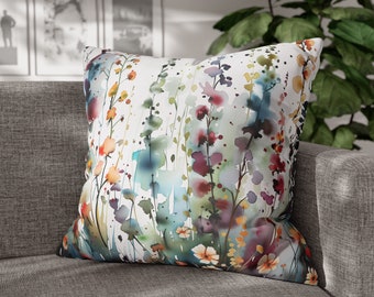 Watercolor Throw Pillow cover, Floral Accent Pillow Cases, Wildflowers Decorative Pillows, Botanical Pillow Cover, Colorful Throw Pillowcase