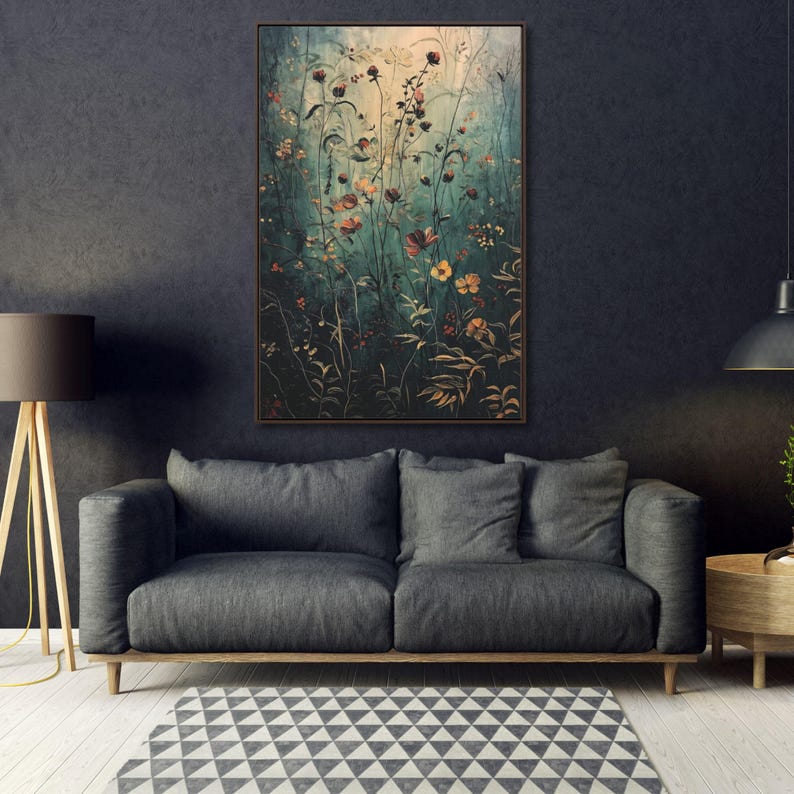 Wildflower Framed Wall Art in Dark Green, Vertical, Botanical, Floral