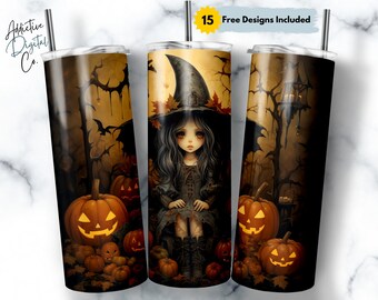 Young Child Witch Art 20 oz Skinny Tumbler Sublimation Design, Straight & Tapered Wrap, Witch Tumbler Png, Instant Download