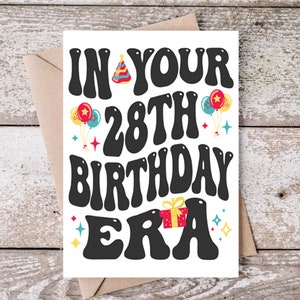 In Ihrem 28. Geburtstag Ära druckbare Karte, festliche 5x7 PDF Geburtstagsgruß, glückliche achtundzwanzigste Feier, 28 Jahre alte Karte Geschenk