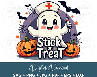 Gráfico Svg Fantasma De Enfermera De Halloween, Palo O Golosina Png, Diseño Lindo Y Espeluznante, Decoración De Halloween, Descarga Digital Instantánea Jpg Eps Dxf Pdf