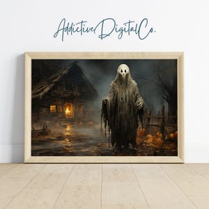 Arte de parede para impressão de criaturas fantasmagóricas, pintura de fantasmas assombrados, decoração de Halloween da Dark Academia, arte de casa mal-assombrada assustadora, rústico assustador