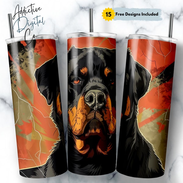 Rottweiler Tumbler Wrap, 20oz Skinny PNG Design, Unique Rottie Dog Lover Gift, Sublimation Straight and Tapered