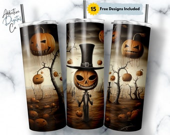 Halloween Painting 20 oz Skinny Tumbler Sublimation Halloween Design, Straight & Tapered Tumbler Wrap Png, Instant Download