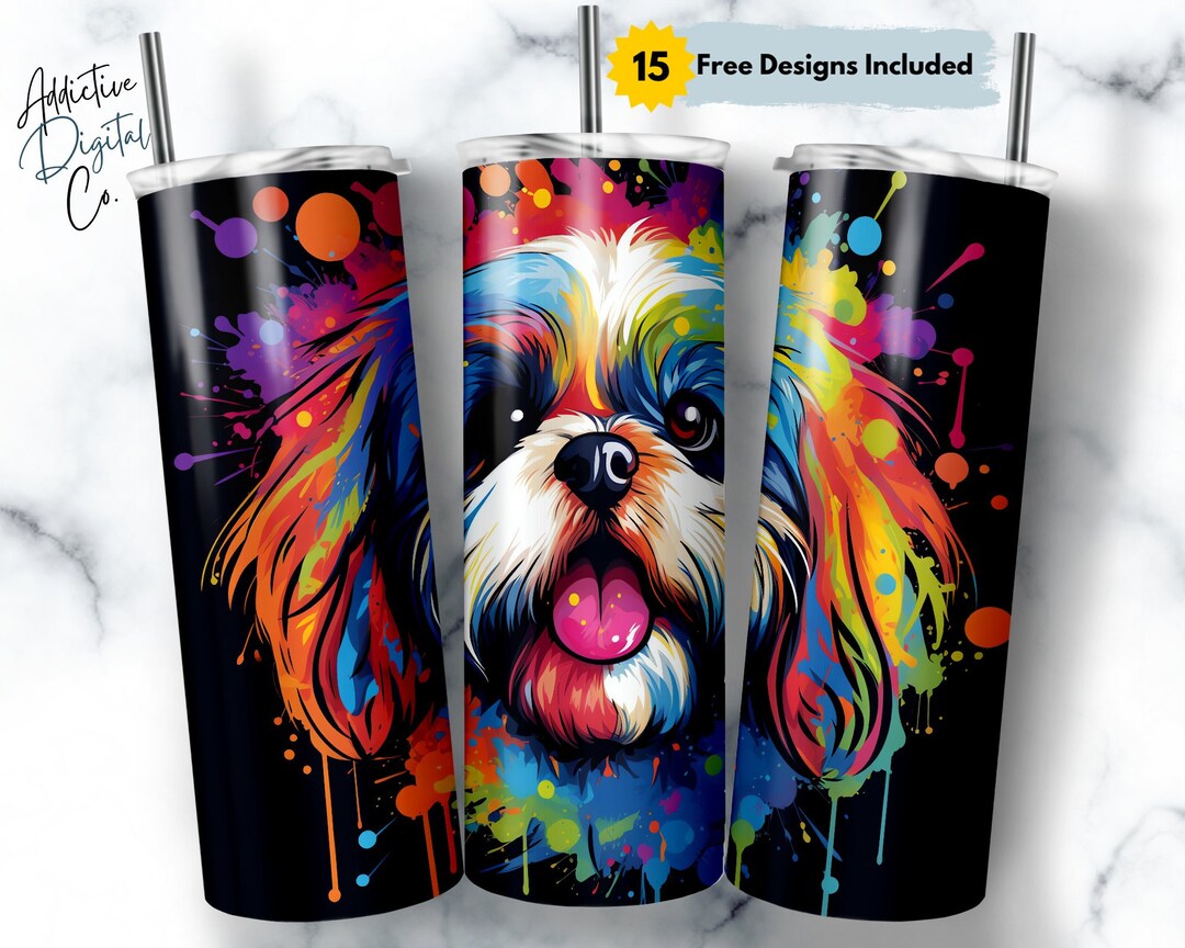 Shih Tzu Dog Art 20 Oz Skinny Tumbler Sublimation Design, Straight ...