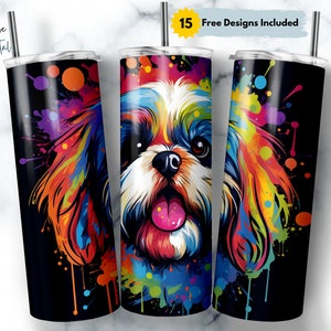 Shih Tzu Dog Art 20 oz Skinny Tumbler Sublimation Design, Straight & Tapered Wrap, Dog Tumbler Wrap, Tumbler Png, Instant Download
