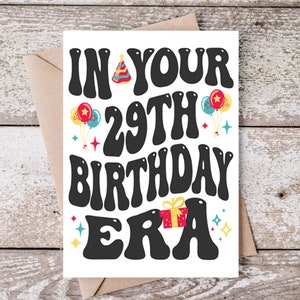In Ihrem 29th Birthday Era druckbare Karte, fröhliches Feier-Design, PDF 5x7-Zoll-Geburtstagskarte, 29 Jahre alte Karte
