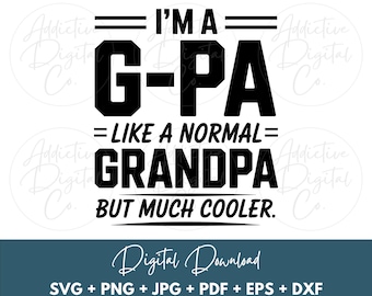 G-Pa Like a Grandpa Only Cooler, Cool Grandfather Png for Fathers Day Grandparents Day, Funny G-Pa Digital Design Svg Eps Jpg