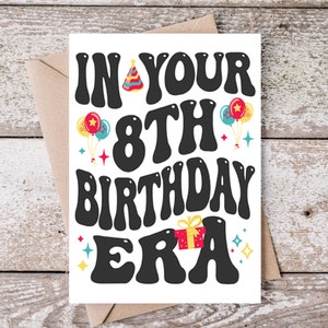 Carte imprimable À l'époque de vos 8 ans pour les enfants, PDF 5 x 7 téléchargement immédiat, carte cadeau joyeux anniversaire 8 ans