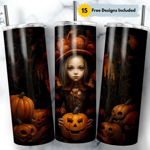 Creepy Halloween Girl 20 oz Skinny Tumbler Sublimation Halloween Design, Straight & Tapered Tumbler Wrap Png, Instant Download
