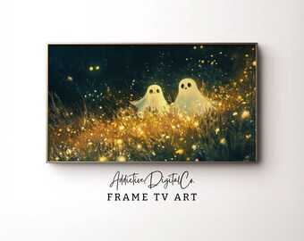 Halloween Samsung Frame TV Art, Cute Ghost Art, TV Ghost, Nighttime Glow Ghosts, Halloween Frame TV Art, Autumn Whimsical Painting Art